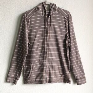 Prana Mens Keller Hoodie Brown Stripe Organic Cotton Medium